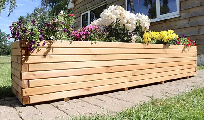 Large Wooden Trough Planter on Patio
