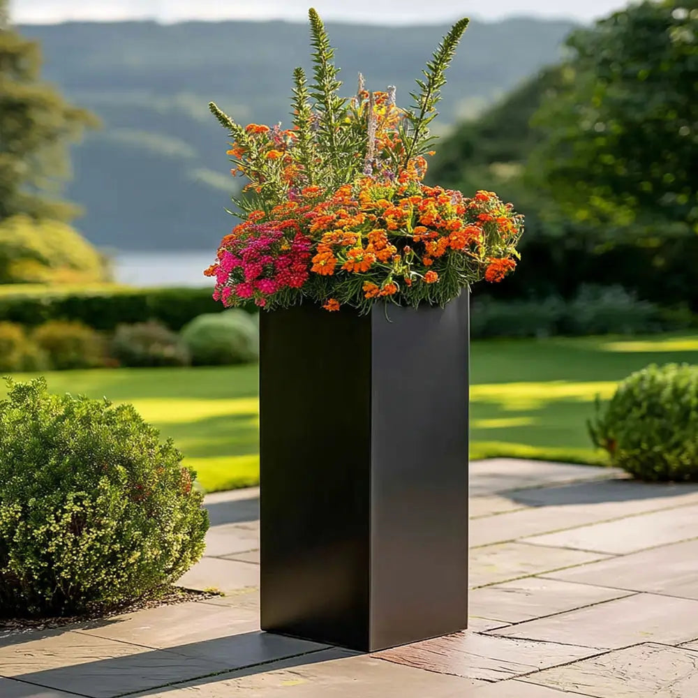 tall plant pots outdoor uk 100cm Zinc Galvanised Matte Black Tall Square Planter – Woven Wood