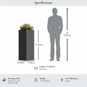 100cm Zinc Galvanised Matte Grey Tall Square Planter