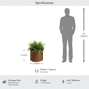 48cm Round Short Cylinder Corten Steel Planter with Feet