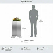 75cm Zinc Galvanised Brushed Silver Tall Square Planter