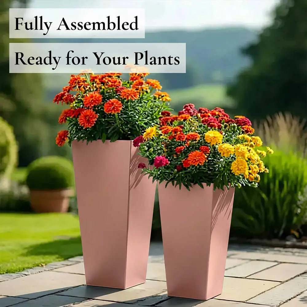 90cm plant pot 90cm Zinc Galvanised Brushed Rose Gold Finish Tall Tapered Square Plan – Woven Wood