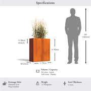 75cm Long Corten Steel 90cm Tall Trough Planter With Plate