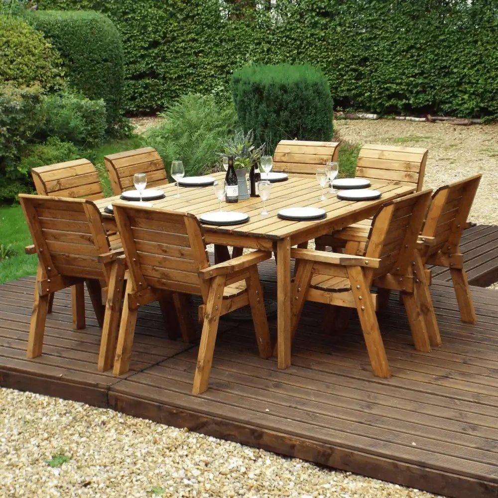 Charles Taylor Eight Seater Square Garden Dining Set with Green Parasol and Cushions