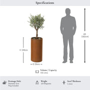 100cm Round Tall Cylinder Corten Steel Planter with Feet