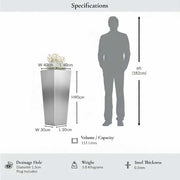 90cm Zinc Galvanised Silver Tall Tapered Square Planter