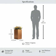 50cm Zinc Galvanised Copper Tall Square Planter