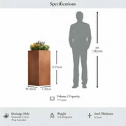 75cm Zinc Galvanised Copper Finish Tall Square Planter
