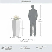 90cm Zinc Galvanised Matte White Tall Tapered Square Planter