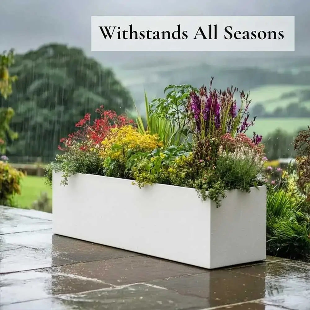 Zinc Galvanised Matte White Trough Planter – Woven Wood