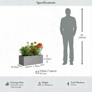 70cm Zinc Galvanised Silver & Black Textured Trough Planter