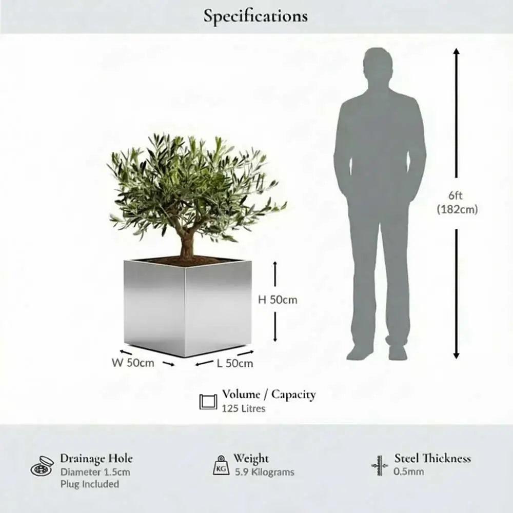 50cm diameter plant pot 50cm Zinc Galvanised Brushed Silver Square Planter – Woven Wood