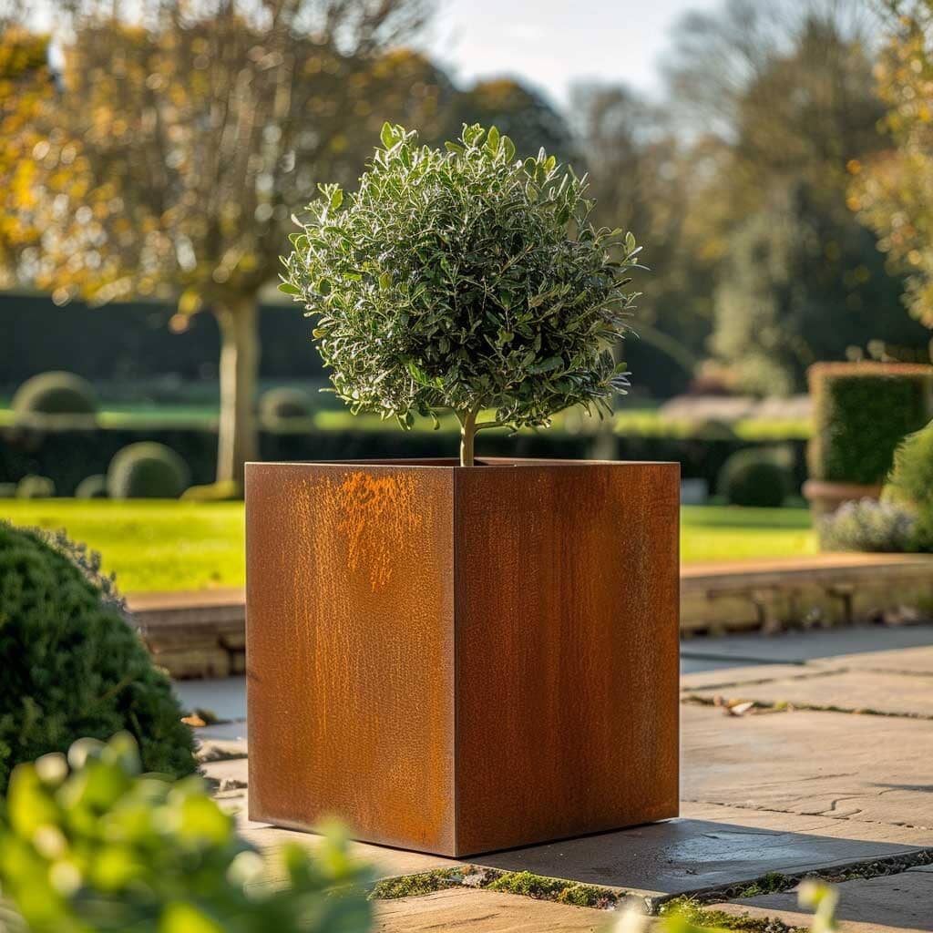corten planters rusted planters steel planters woven wood