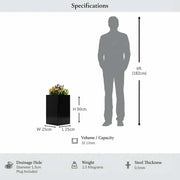 50cm Zinc Galvanised Polished Black Tall Square Planter