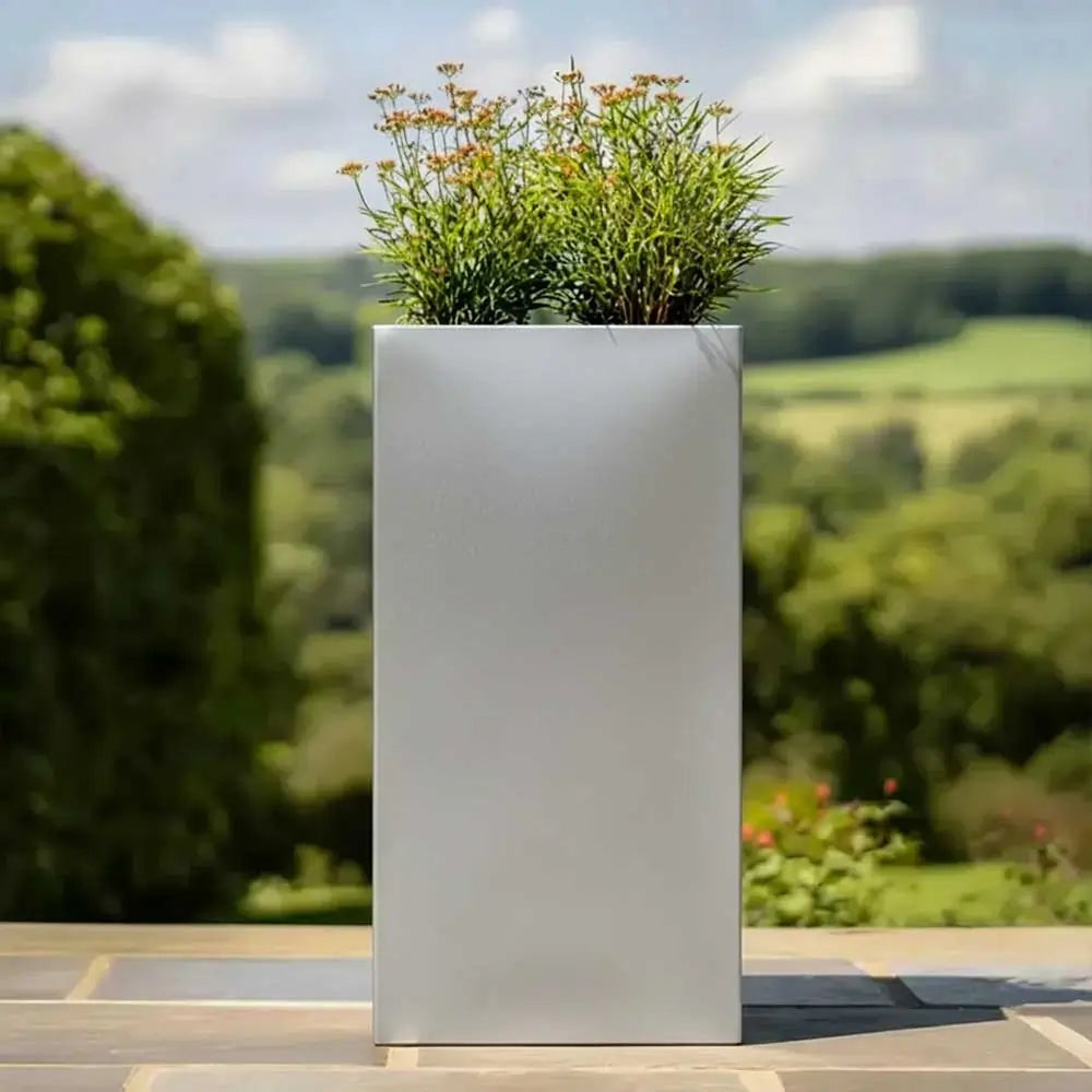 silver plant pots outdoor 100cm Zinc Galvanised Silver Tall Square Planter – Woven Wood