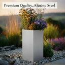 100cm Zinc Galvanised Silver Tall Square Planter