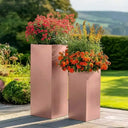 75cm Zinc Galvanised Brushed Rose Gold Copper Finish Tall Square Planter