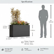 100cm Long Zinc Galvanised Matte Grey 80cm Tall Trough Planter