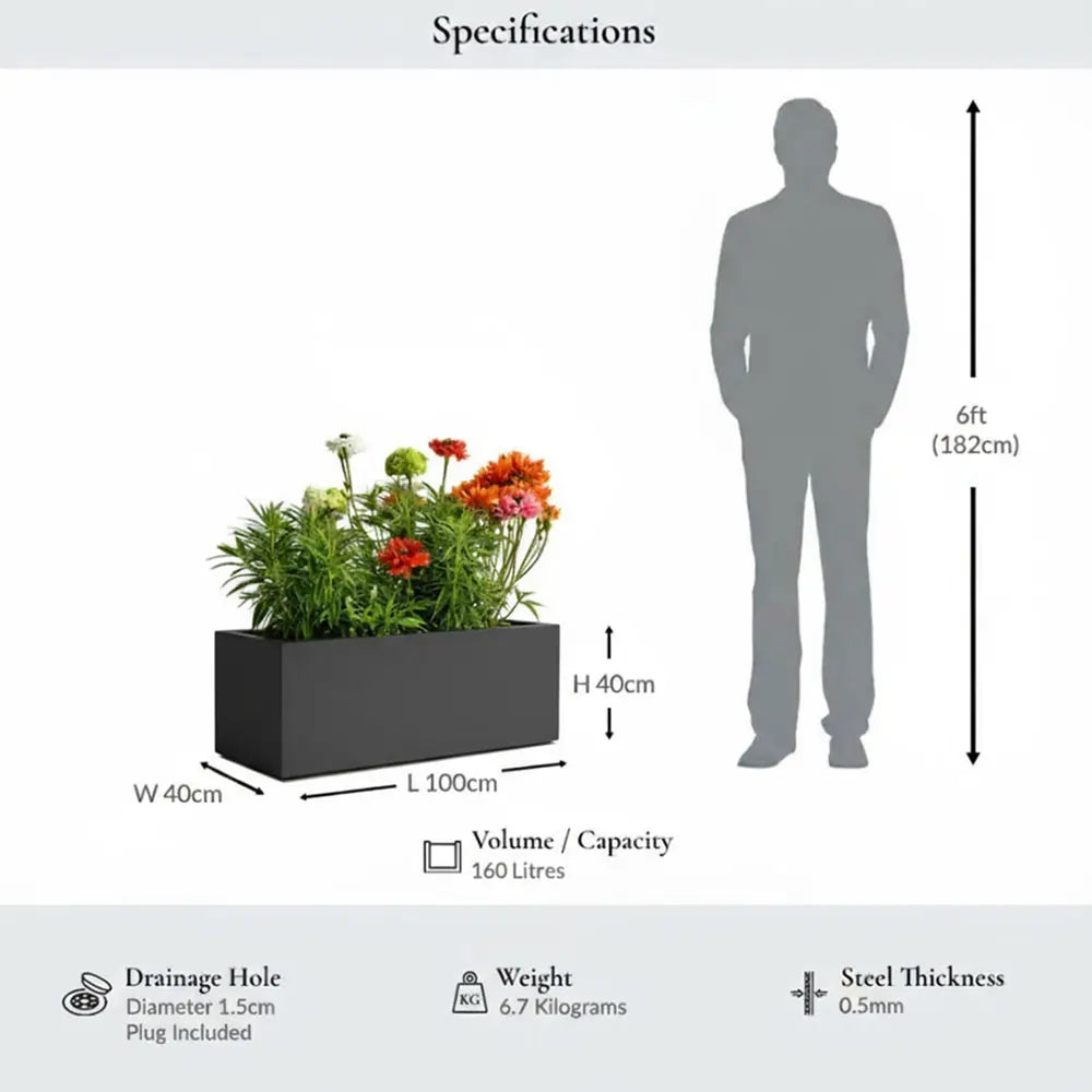 100cm Zinc Galvanised Matte Grey Trough Planter