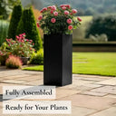 100cm Zinc Galvanised Matte Black Tall Square Planter