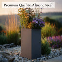 100cm Zinc Galvanised Matte Grey Tall Square Planter