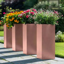 100cm Zinc Galvanised Brushed Rose Gold Finish Tall Square Planter