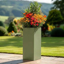 100cm Zinc Galvanised Sage Green Tall Square Planter