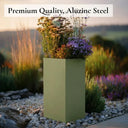 100cm Zinc Galvanised Sage Green Tall Square Planter - image 4