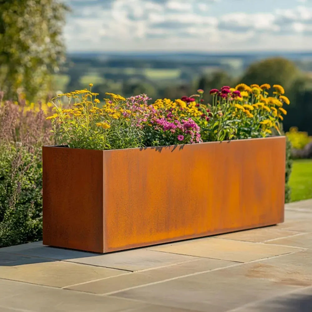 100cm Large Corten Steel Trough Planter - Pre-Rusted