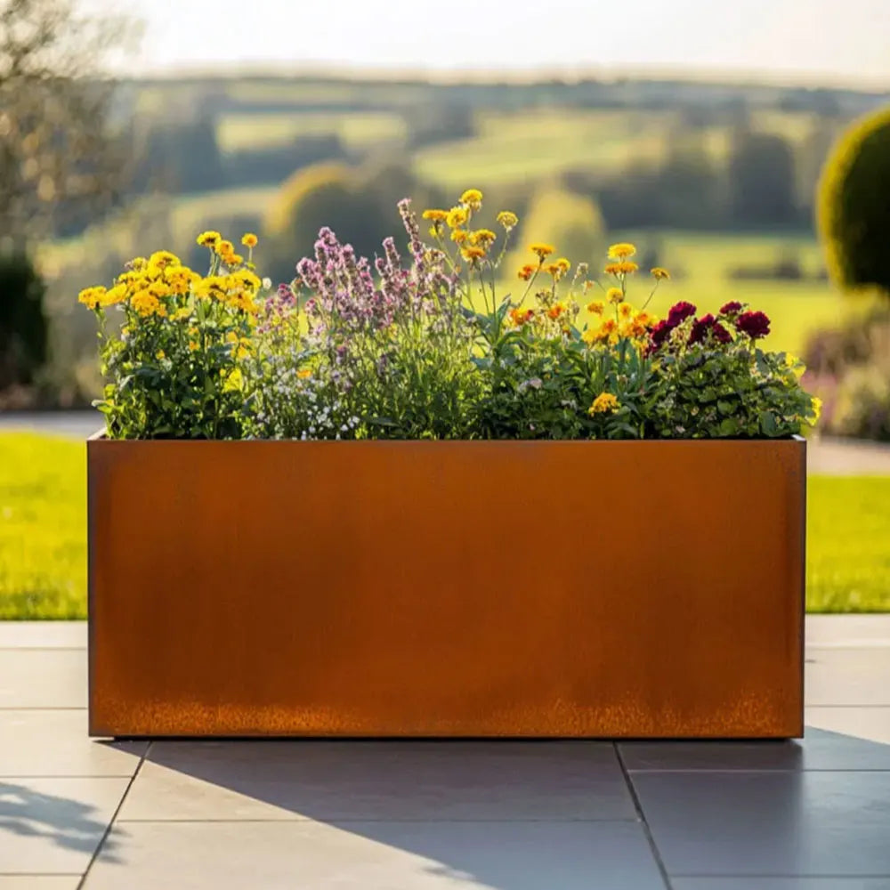 100cm Large Corten Steel Trough Planter - Pre-Rusted