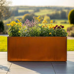 Trough Corten planter on patio