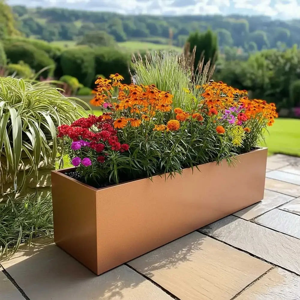 120cm Zinc Galvanised Copper Trough Planter – Woven Wood