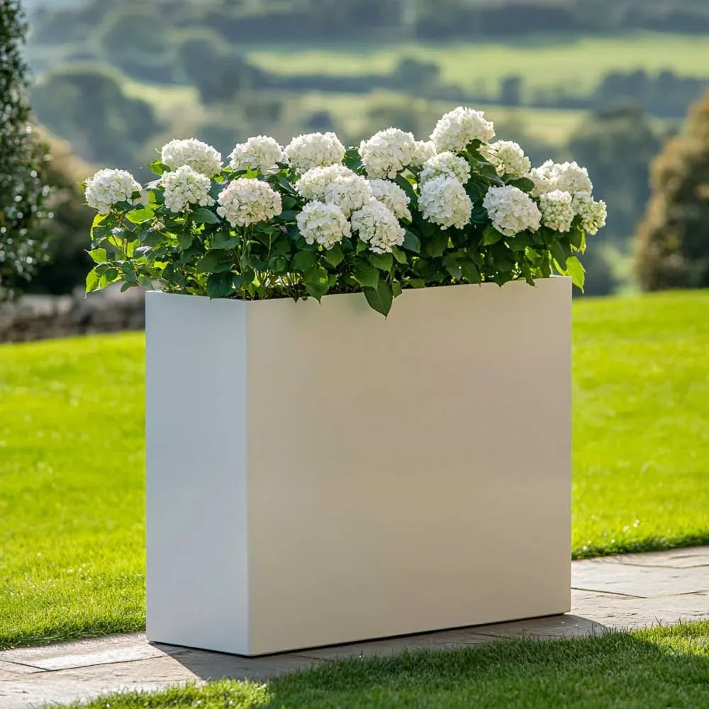 120cm Long Zinc Matte White 100cm Tall Trough Planter