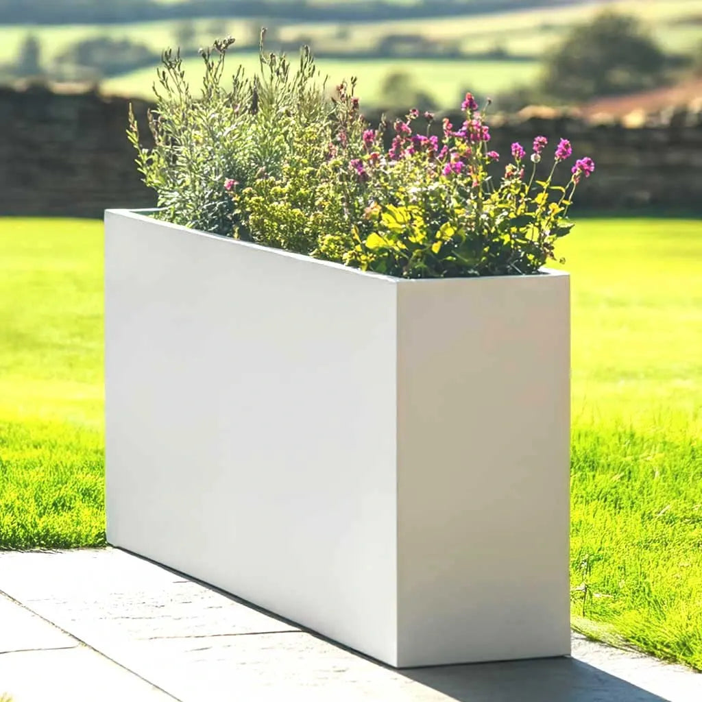 120cm Long Zinc Matte White 100cm Tall Trough Planter