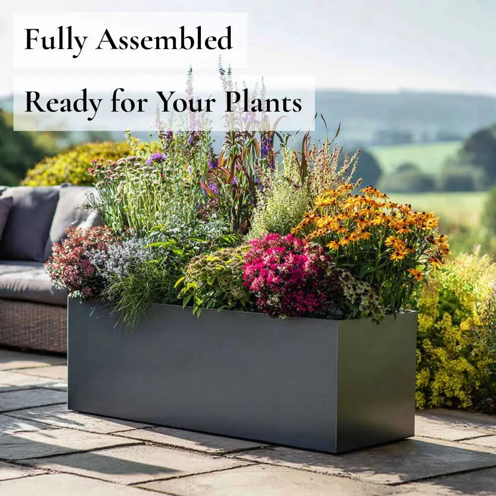 120cm Zinc Galvanised Matte Grey Trough Planter