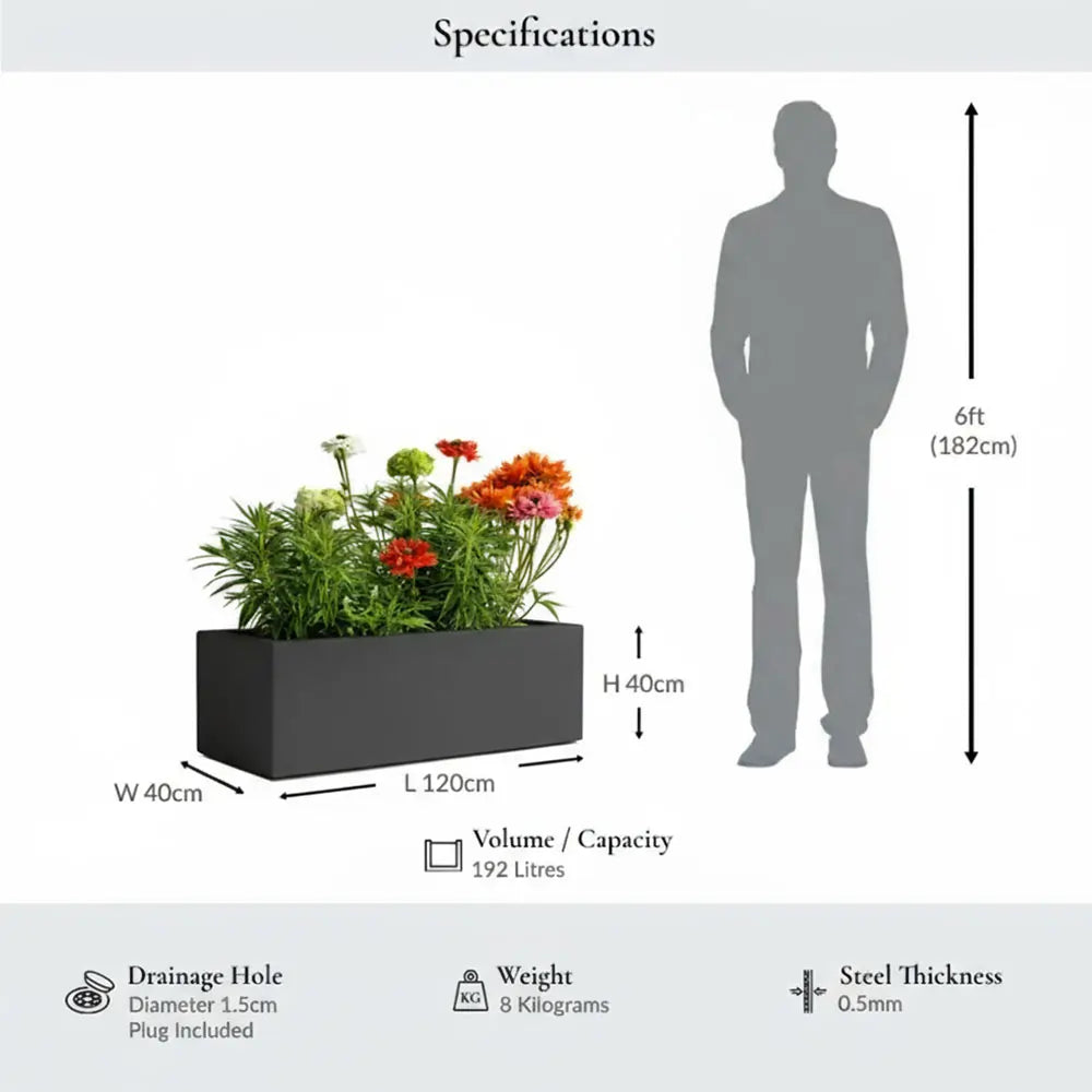 120cm Zinc Galvanised Matte Grey Trough Planter