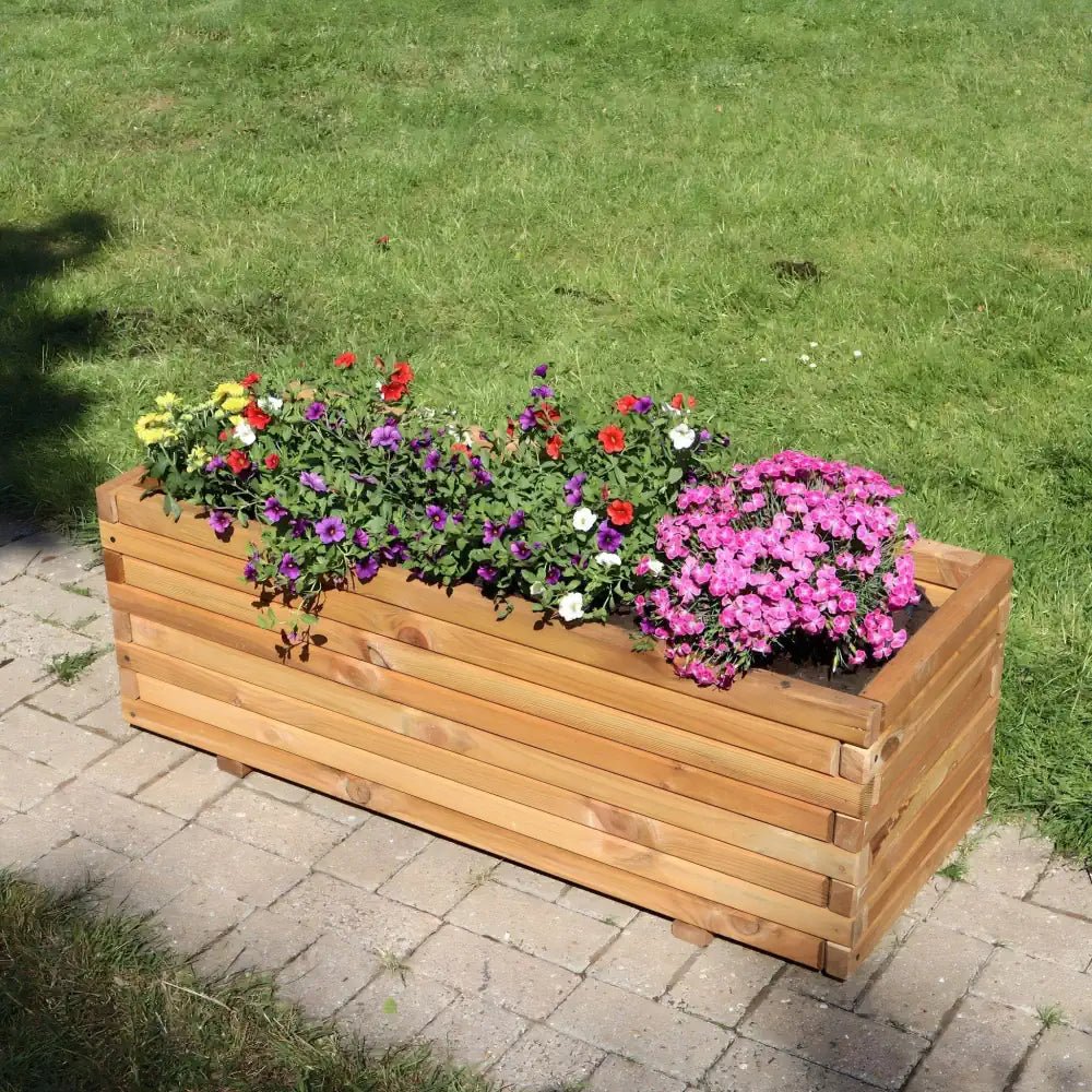 1m Pine wooden trough planter and wooden plant pot by Woven Wood