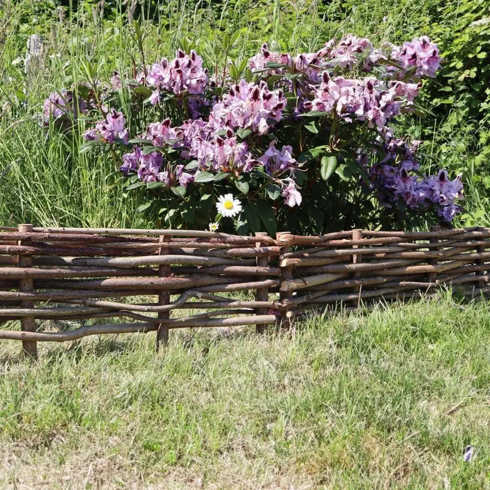 Artisanal woven hazel hurdle lawn edging