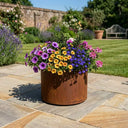 28cm Round Short Cylinder Corten Steel Planter with Feet