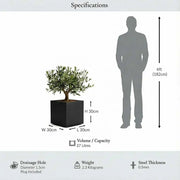 30cm Zinc Galvanised Polished Black Square Planter