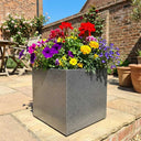 30cm Zinc Galvanised Silver & Black Square Planter