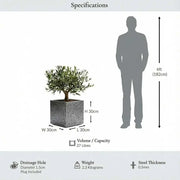 30cm Zinc Galvanised Silver & Black Square Planter