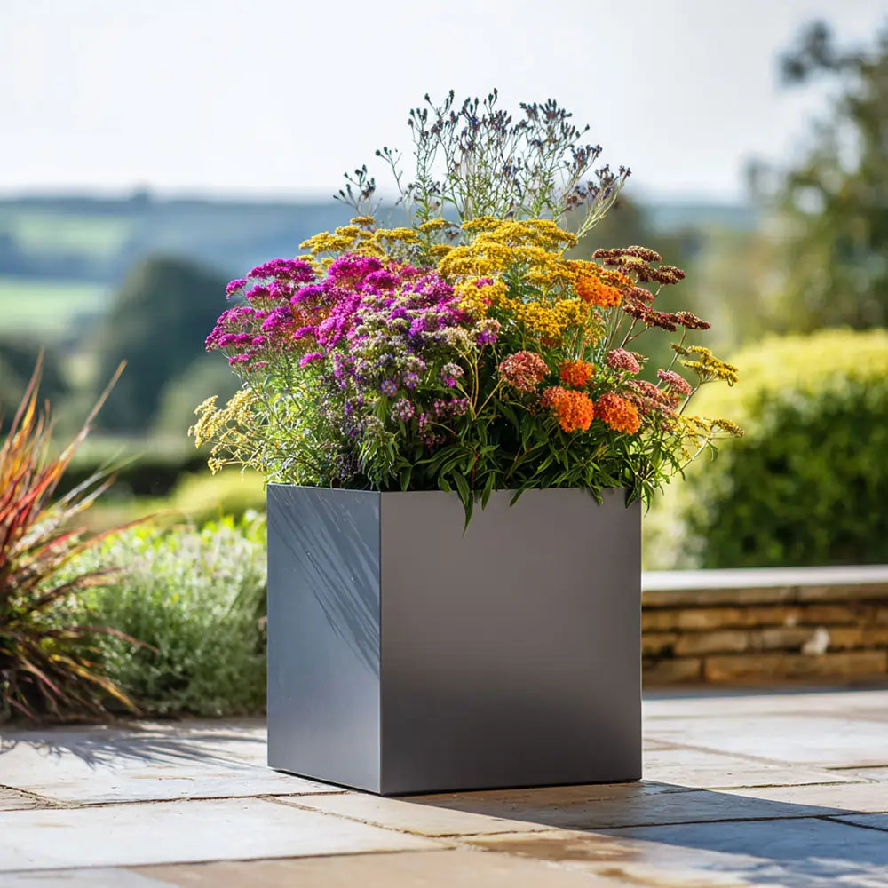 30cm Zinc Galvanised Matte Grey Square Planter