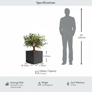 30cm Zinc Galvanised Matte Grey Square Planter