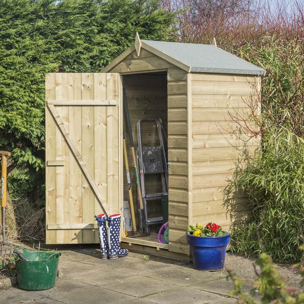 4' x 3' Premier Shiplap Windowless Single Door Apex Shed – Woven Wood