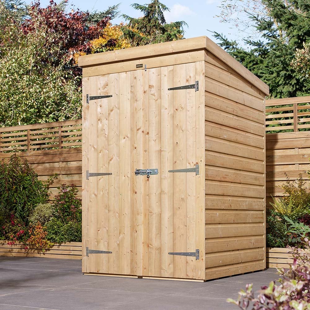 4' x 4' Premier Shiplap Windowless Double Door Pent Shed – Woven Wood