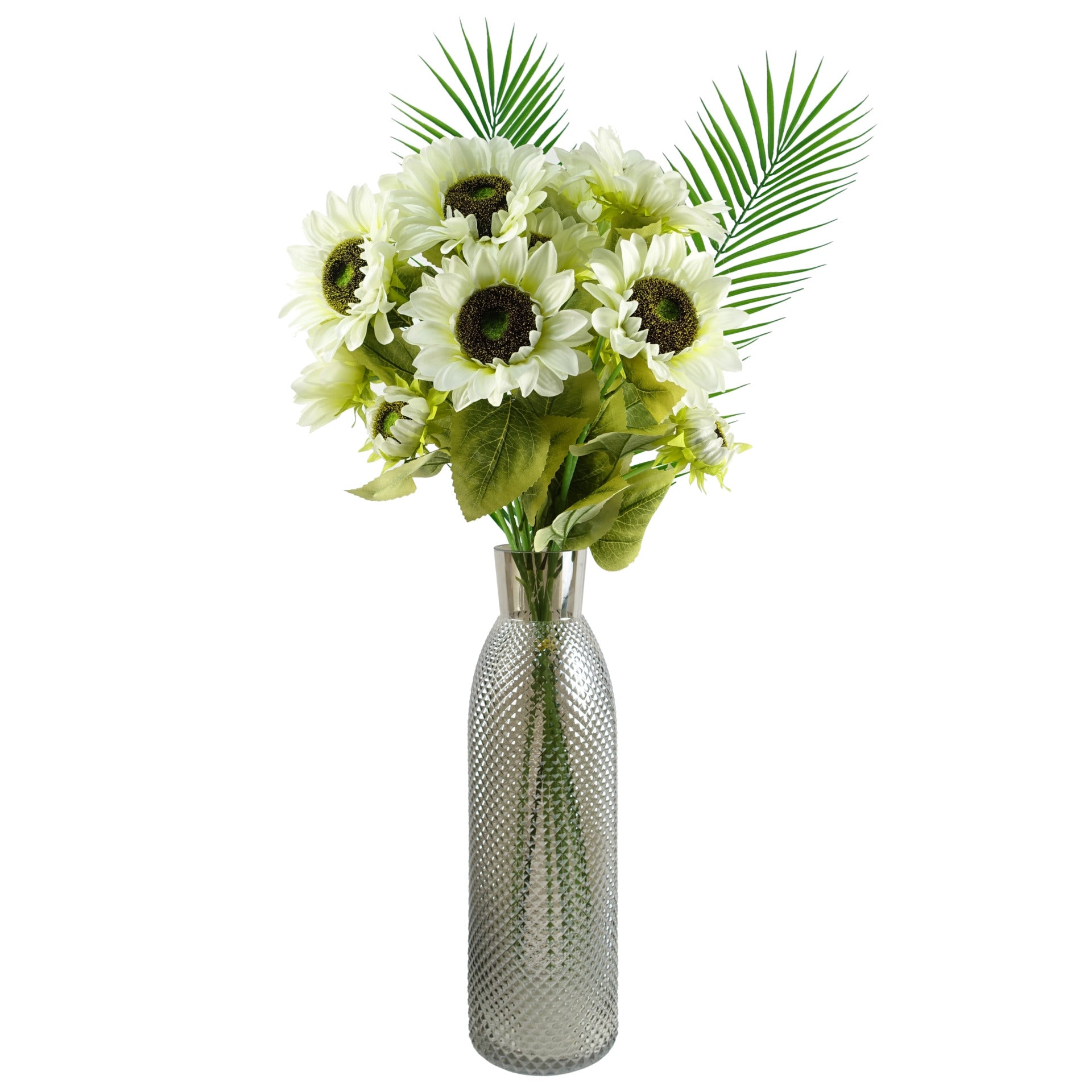 88cm White Artificial Sunflower - 3 heads