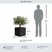 40cm Zinc Galvanised Polished Black Square Planter