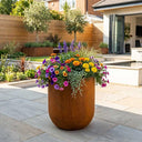 40cm Corten Steel Large Cylinder Planter with Rounded Base