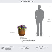 40cm Corten Steel Large Cylinder Planter with Rounded Base